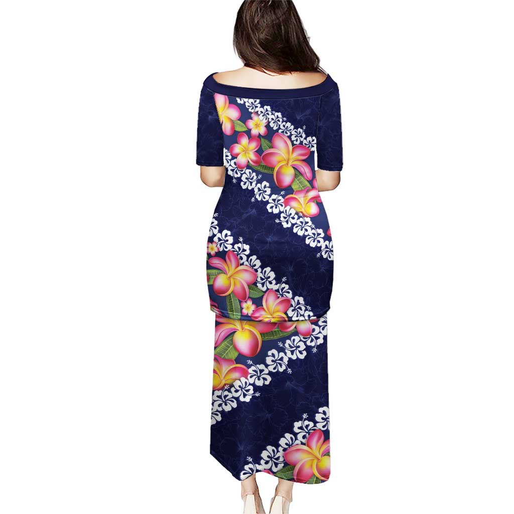 Blue Polynesia Puletasi Plumeria With Hibiscus Pattern Tropical Vibes