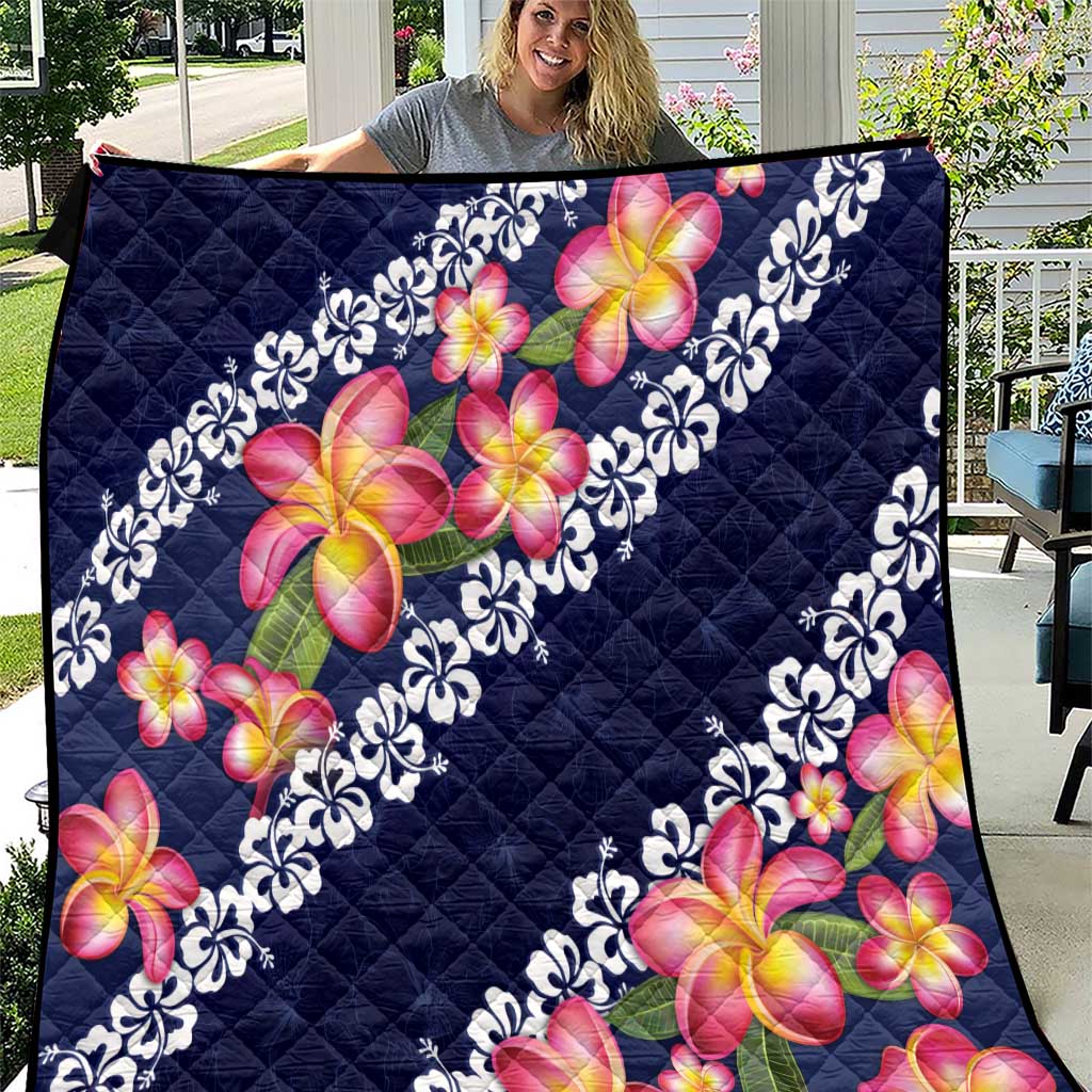 Blue Polynesia Quilt Plumeria With Hibiscus Pattern Tropical Vibes LT14 Blue - Polynesian Pride