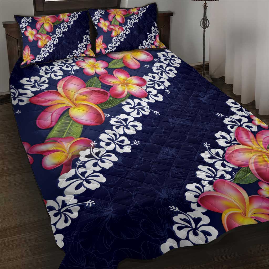 Blue Polynesia Quilt Bed Set Plumeria With Hibiscus Pattern Tropical Vibes LT14 Blue - Polynesian Pride