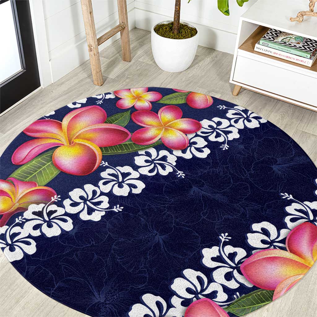 Blue Polynesia Round Carpet Plumeria With Hibiscus Pattern Tropical Vibes LT14 Blue - Polynesian Pride