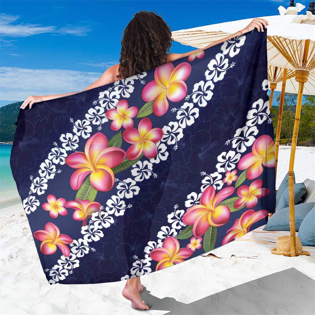 Blue Polynesia Sarong Plumeria With Hibiscus Pattern Tropical Vibes LT14 One Size 44 x 66 inches Blue - Polynesian Pride