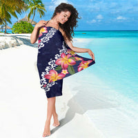 Blue Polynesia Sarong Plumeria With Hibiscus Pattern Tropical Vibes