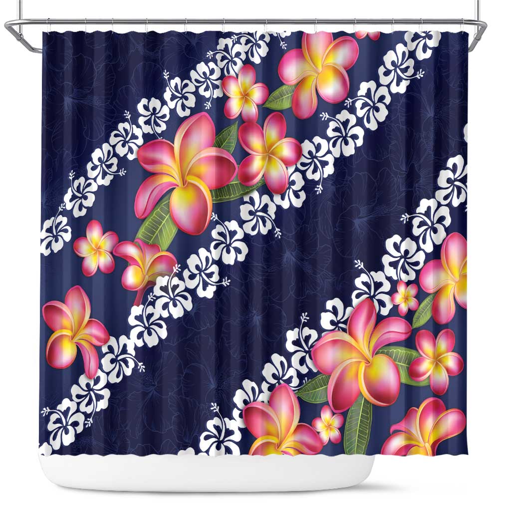Blue Polynesia Shower Curtain Plumeria With Hibiscus Pattern Tropical Vibes LT14 Blue - Polynesian Pride