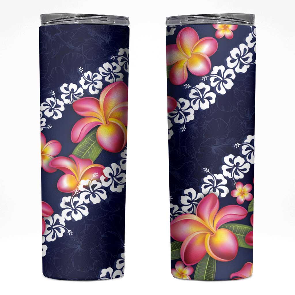 Blue Polynesia Skinny Tumbler Plumeria With Hibiscus Pattern Tropical Vibes LT14 Blue - Polynesian Pride