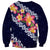Blue Polynesia Sweatshirt Plumeria With Hibiscus Pattern Tropical Vibes