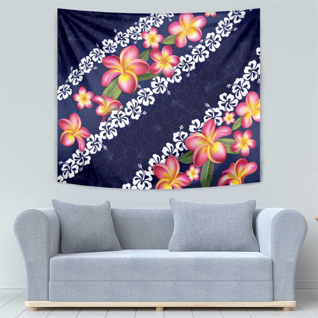 Blue Polynesia Tapestry Plumeria With Hibiscus Pattern Tropical Vibes