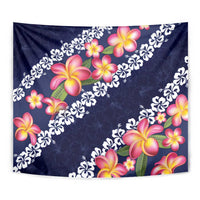 Blue Polynesia Tapestry Plumeria With Hibiscus Pattern Tropical Vibes
