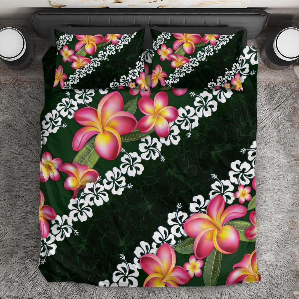 Green Polynesia Bedding Set Plumeria With Hibiscus Pattern Tropical Vibes LT14 Green - Polynesian Pride