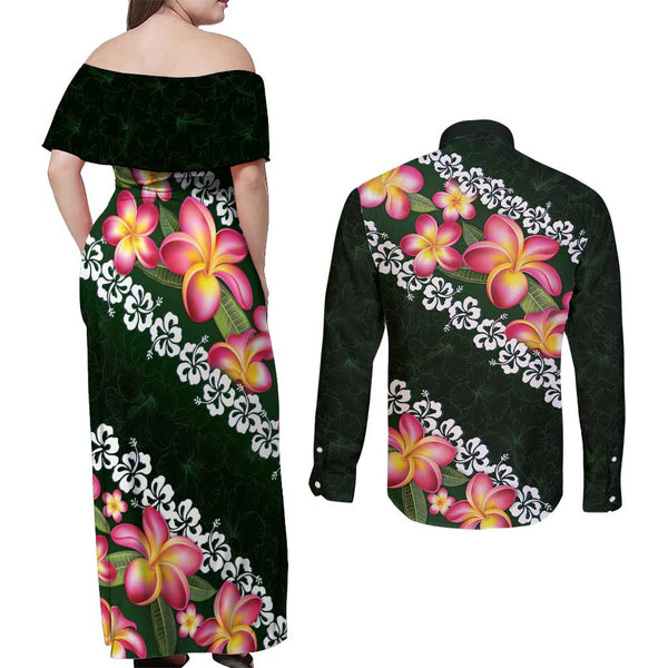 Polynesia Couples Matching Summer Maxi Dress and Long Sleeve Button Shirts Plumeria With Tribal Pattern Blue Pastel Vibes LT14
