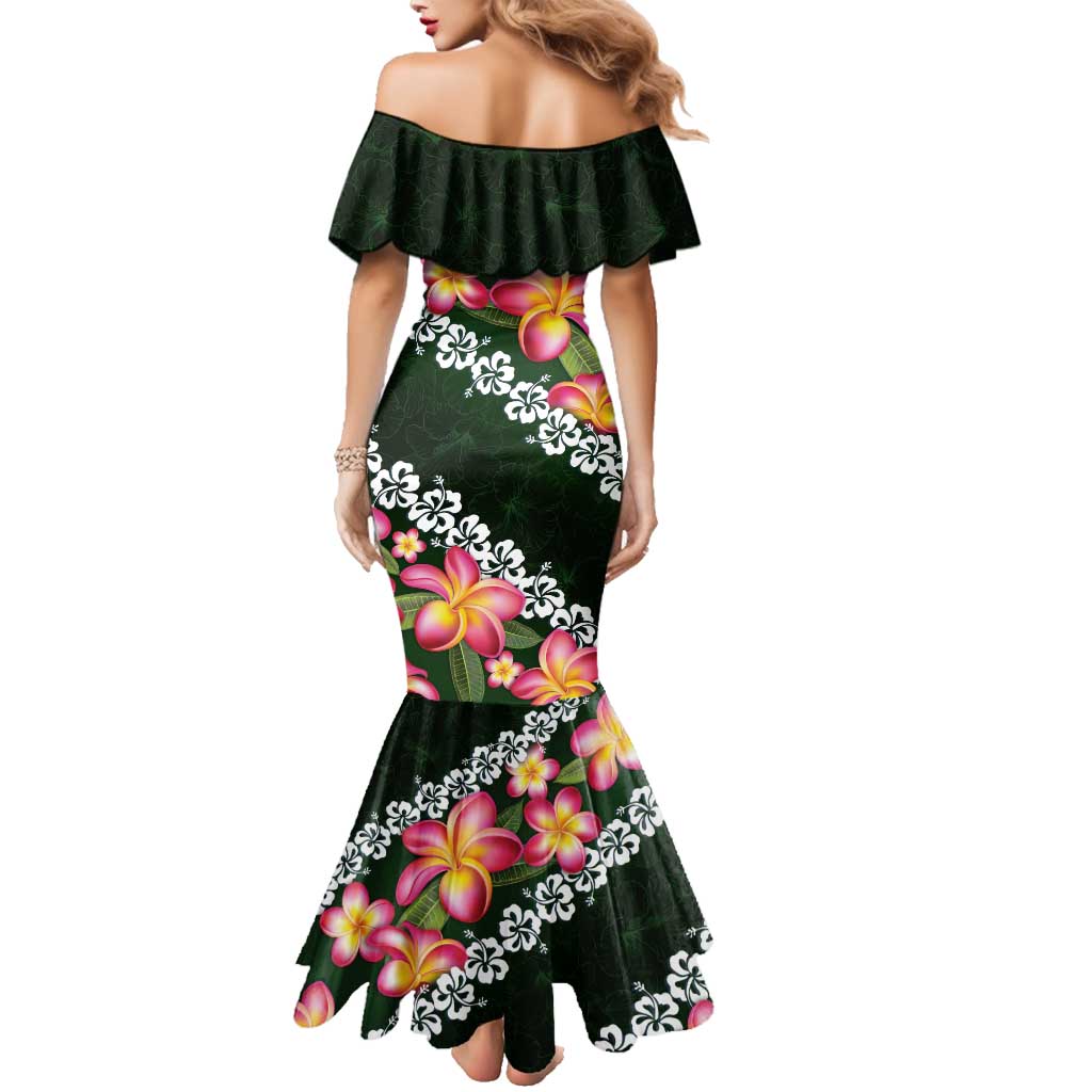 Green Polynesia Family Matching Mermaid Dress and Hawaiian Shirt Plumeria With Hibiscus Pattern Tropical Vibes