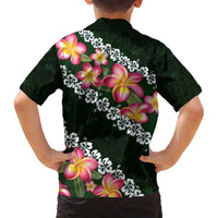 Green Polynesia Family Matching Off The Shoulder Long Sleeve Dress and Hawaiian Shirt Plumeria With Hibiscus Pattern Tropical Vibes
