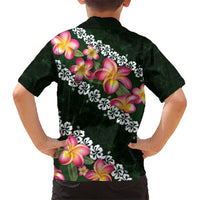 Green Polynesia Kid Hawaiian Shirt Plumeria With Hibiscus Pattern Tropical Vibes