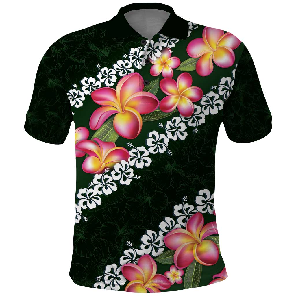 Green Polynesia Polo Shirt Plumeria With Hibiscus Pattern Tropical Vibes
