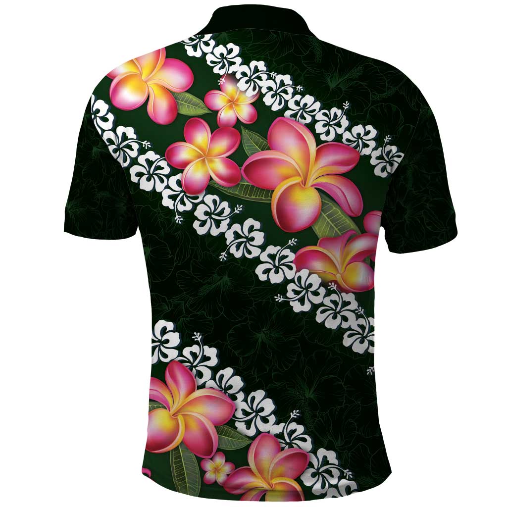 Green Polynesia Polo Shirt Plumeria With Hibiscus Pattern Tropical Vibes