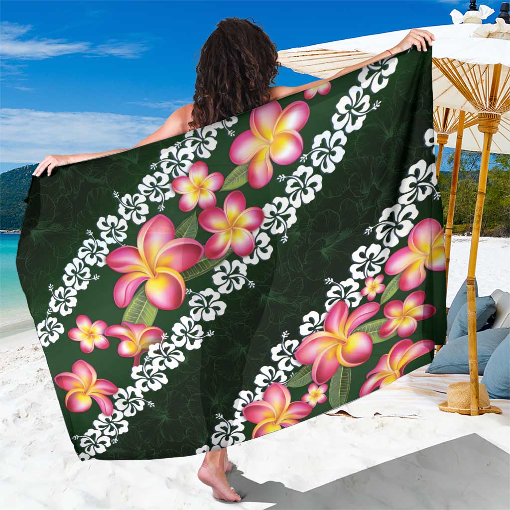 Green Polynesia Sarong Plumeria With Hibiscus Pattern Tropical Vibes LT14 One Size 44 x 66 inches Green - Polynesian Pride
