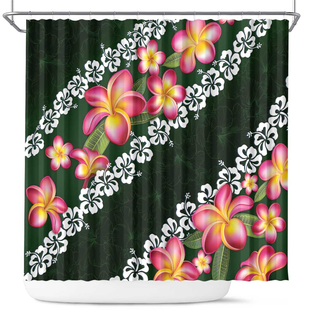 Green Polynesia Shower Curtain Plumeria With Hibiscus Pattern Tropical Vibes LT14 Green - Polynesian Pride