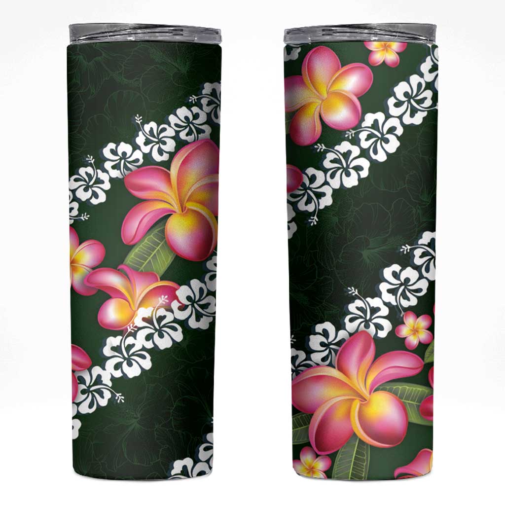 Green Polynesia Skinny Tumbler Plumeria With Hibiscus Pattern Tropical Vibes LT14 Green - Polynesian Pride