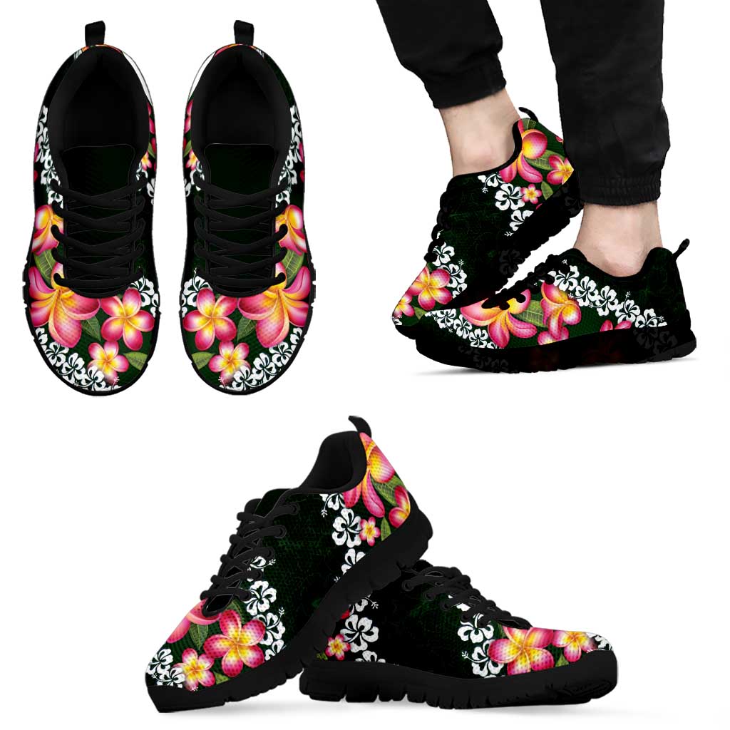 Green Polynesia Sneakers Plumeria With Hibiscus Pattern Tropical Vibes