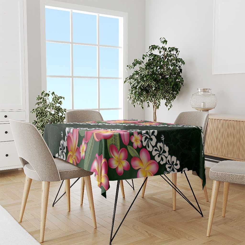 Green Polynesia Tablecloth Plumeria With Hibiscus Pattern Tropical Vibes