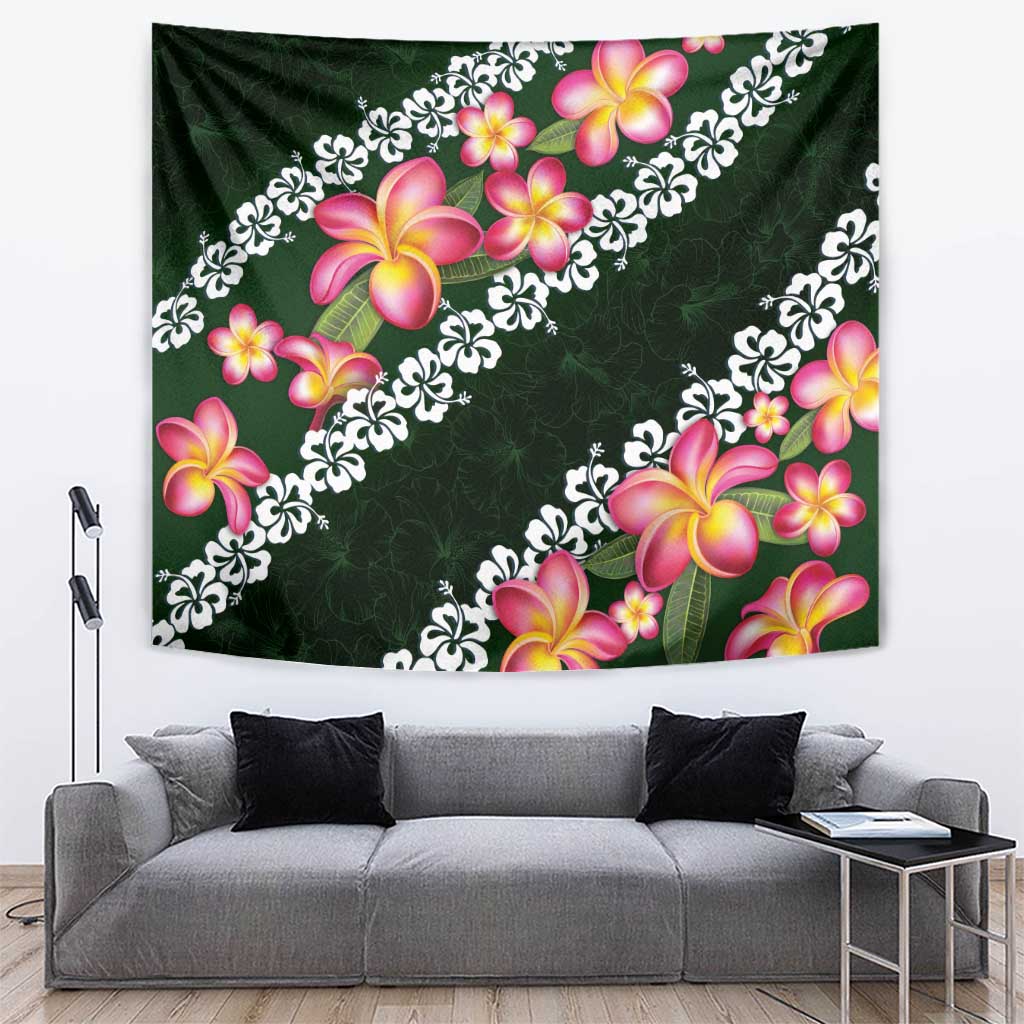 Green Polynesia Tapestry Plumeria With Hibiscus Pattern Tropical Vibes LT14 Green - Polynesian Pride