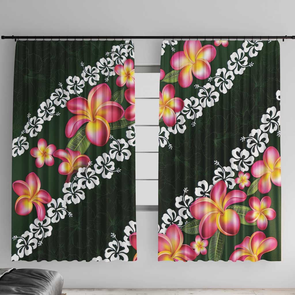 Green Polynesia Window Curtain Plumeria With Hibiscus Pattern Tropical Vibes LT14 With Hooks Green - Polynesian Pride