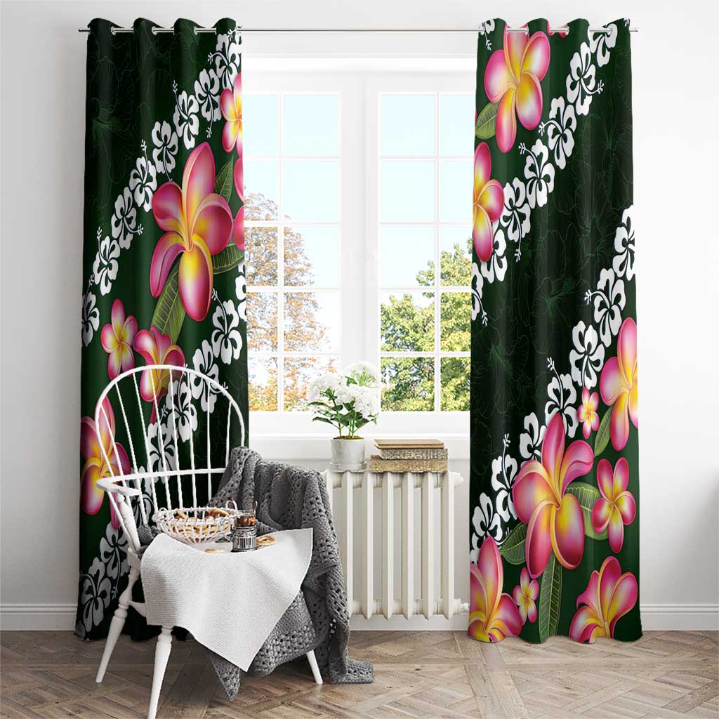 Green Polynesia Window Curtain Plumeria With Hibiscus Pattern Tropical Vibes