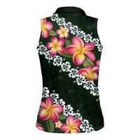 Green Polynesia Women Sleeveless Polo Shirt Plumeria With Hibiscus Pattern Tropical Vibes LT14 - Polynesian Pride