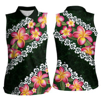 Green Polynesia Women Sleeveless Polo Shirt Plumeria With Hibiscus Pattern Tropical Vibes LT14 - Polynesian Pride