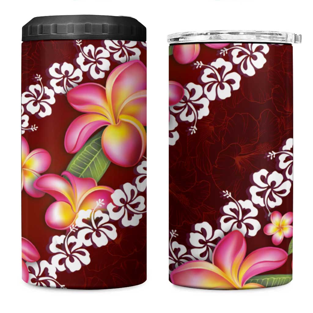 Oxblood Polynesia 4 in 1 Can Cooler Tumbler Plumeria With Hibiscus Pattern Tropical Vibes LT14 One Size: 16 oz Oxblood - Polynesian Pride