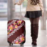 Oxblood Polynesia Luggage Cover Plumeria With Hibiscus Pattern Tropical Vibes