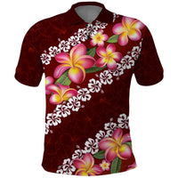 Oxblood Polynesia Polo Shirt Plumeria With Hibiscus Pattern Tropical Vibes