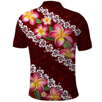Oxblood Polynesia Polo Shirt Plumeria With Hibiscus Pattern Tropical Vibes
