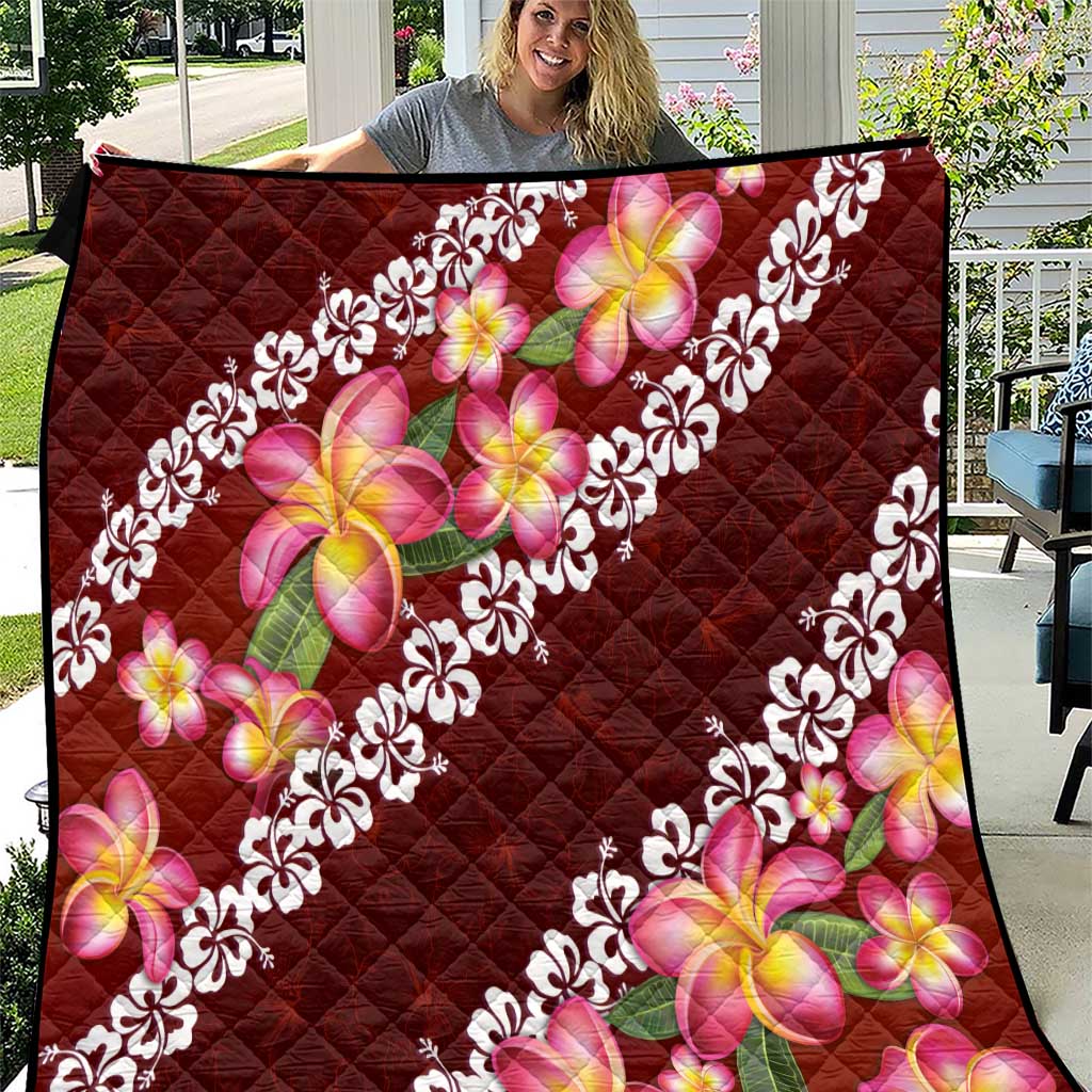 Oxblood Polynesia Quilt Plumeria With Hibiscus Pattern Tropical Vibes LT14 Oxblood - Polynesian Pride