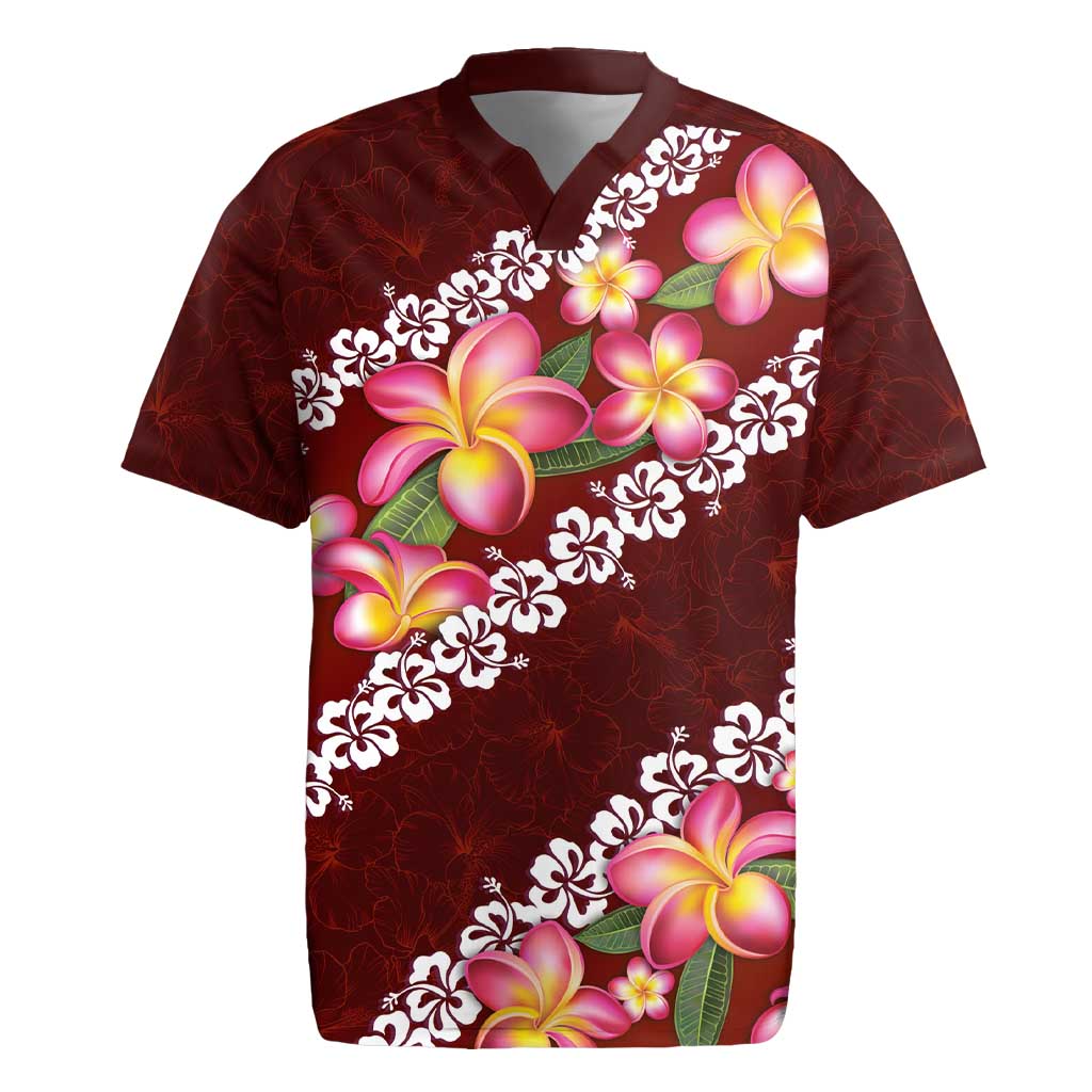 Oxblood Polynesia Rugby Jersey Plumeria With Hibiscus Pattern Tropical Vibes LT14 Oxblood - Polynesian Pride