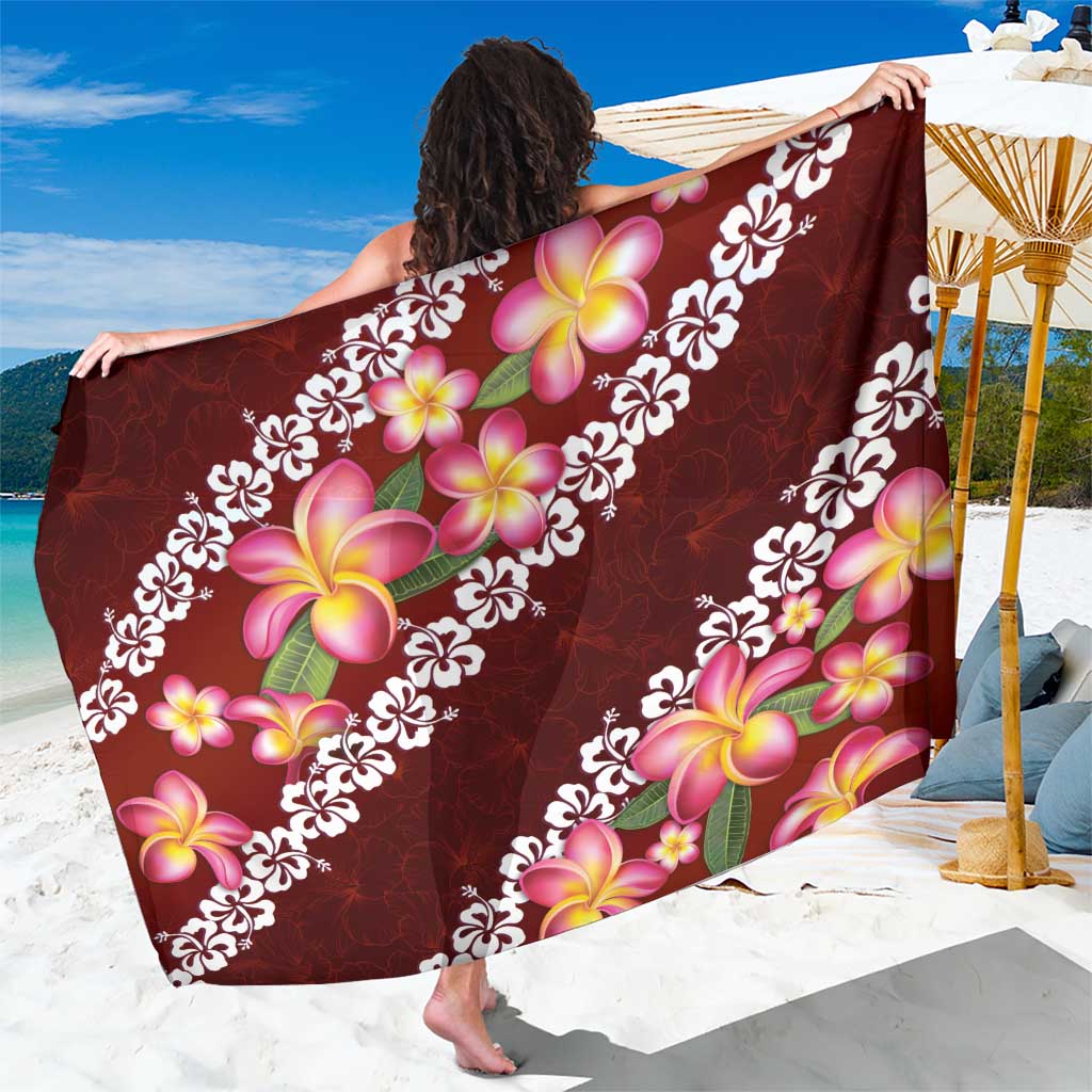 Oxblood Polynesia Sarong Plumeria With Hibiscus Pattern Tropical Vibes LT14 One Size 44 x 66 inches Oxblood - Polynesian Pride