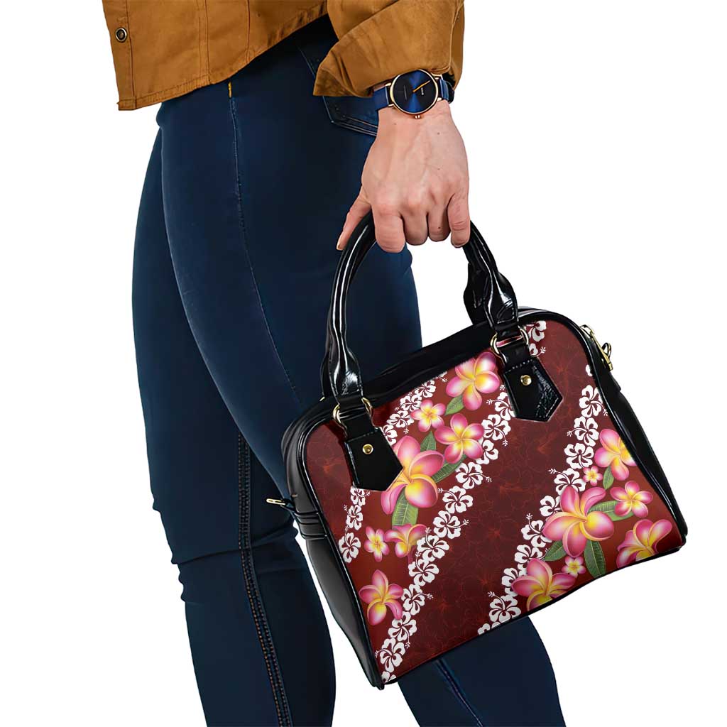 Oxblood Polynesia Shoulder Handbag Plumeria With Hibiscus Pattern Tropical Vibes
