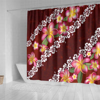 Oxblood Polynesia Shower Curtain Plumeria With Hibiscus Pattern Tropical Vibes