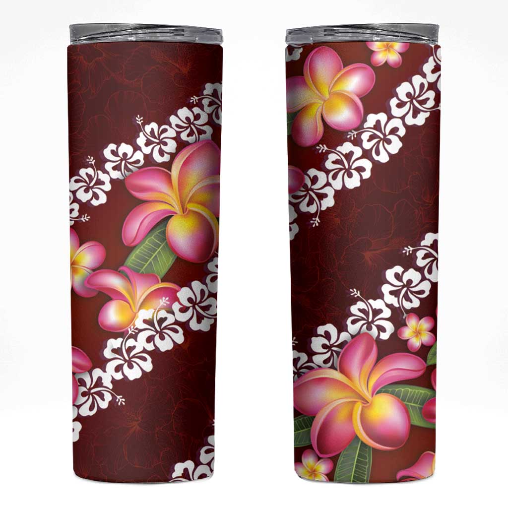 Oxblood Polynesia Skinny Tumbler Plumeria With Hibiscus Pattern Tropical Vibes LT14 Oxblood - Polynesian Pride
