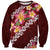 Oxblood Polynesia Sweatshirt Plumeria With Hibiscus Pattern Tropical Vibes