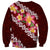 Oxblood Polynesia Sweatshirt Plumeria With Hibiscus Pattern Tropical Vibes