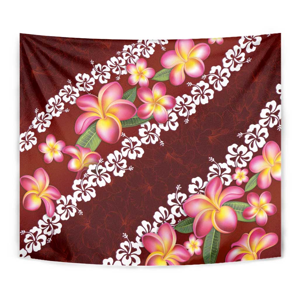 Oxblood Polynesia Tapestry Plumeria With Hibiscus Pattern Tropical Vibes