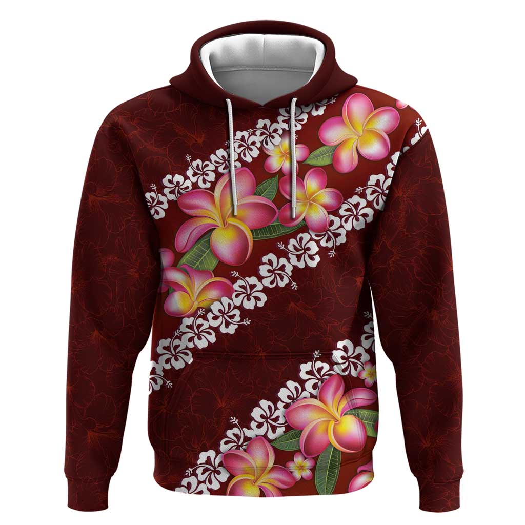 Oxblood Polynesia Zip Hoodie Plumeria With Hibiscus Pattern Tropical Vibes LT14 Pullover Hoodie Oxblood - Polynesian Pride