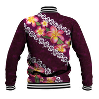 Pink Polynesia Baseball Jacket Plumeria With Hibiscus Pattern Tropical Vibes