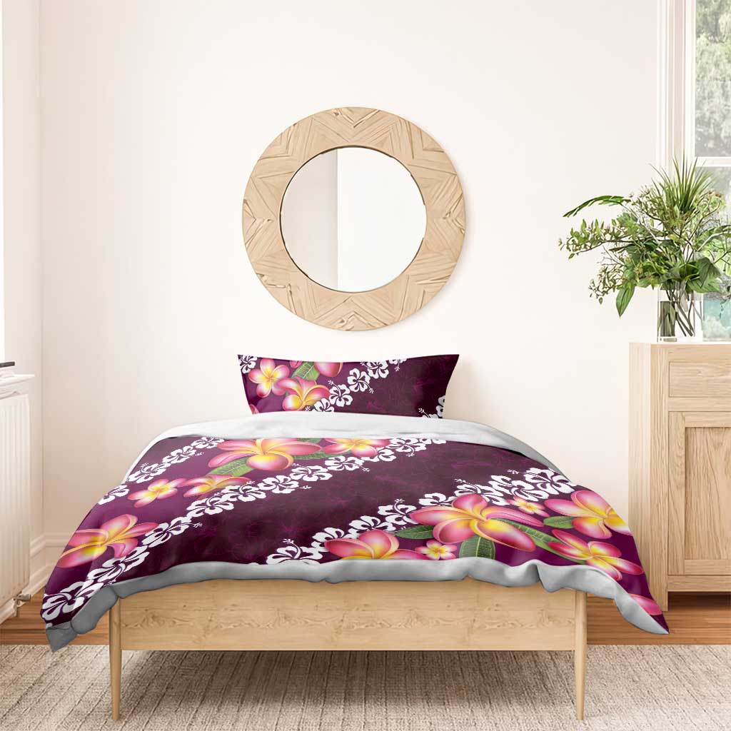 Pink Polynesia Bedding Set Plumeria With Hibiscus Pattern Tropical Vibes