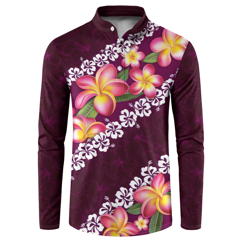 Pink Polynesia Button Sweatshirt Plumeria With Hibiscus Pattern Tropical Vibes