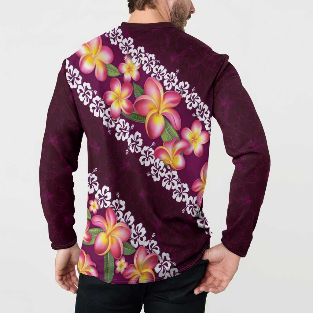 Pink Polynesia Button Sweatshirt Plumeria With Hibiscus Pattern Tropical Vibes