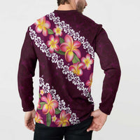 Pink Polynesia Button Sweatshirt Plumeria With Hibiscus Pattern Tropical Vibes