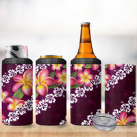 Pink Polynesia 4 in 1 Can Cooler Tumbler Plumeria With Hibiscus Pattern Tropical Vibes