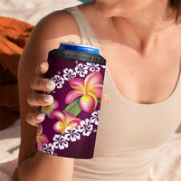 Pink Polynesia 4 in 1 Can Cooler Tumbler Plumeria With Hibiscus Pattern Tropical Vibes