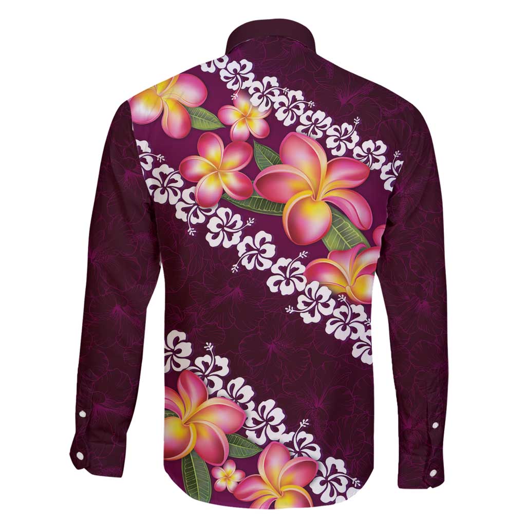 Pink Polynesia Family Matching Long Sleeve Bodycon Dress and Hawaiian Shirt Plumeria With Hibiscus Pattern Tropical Vibes